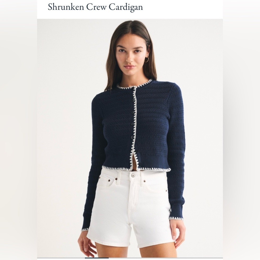 Abercrombie & Fitch Navy Cropped Cardigan with White Trim